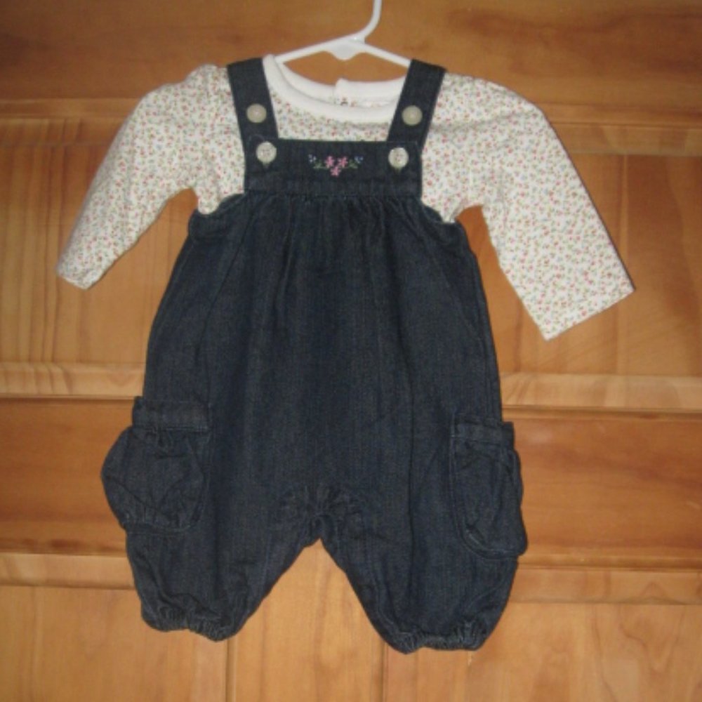 5/$30 Girls Chaps Flowered Long Sleeve Bodysuit and Blue Jean Romper